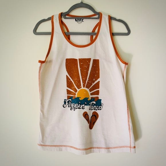 Lazy One Tops - Lazy One “Flippin’ Tired” Retro Graphic Tank Top - Size Small